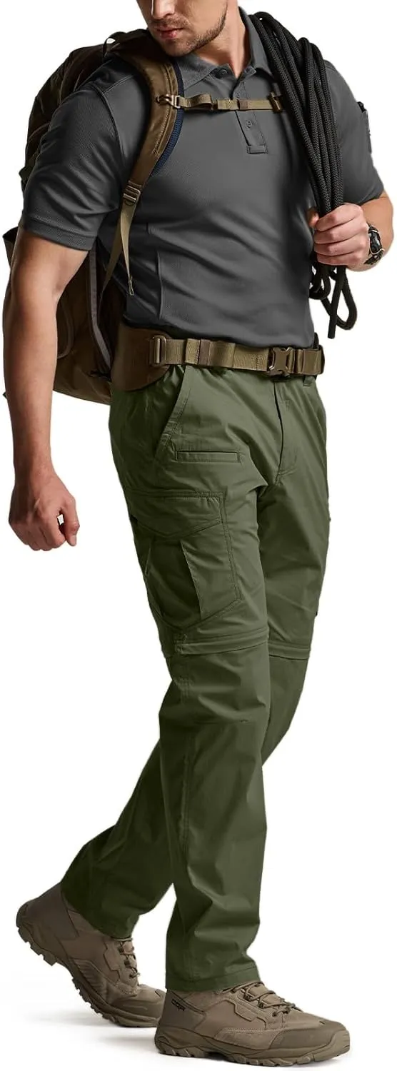 CQR Men's Convertible Cargo Tactical Pants, Water Resistant Outdoor Hiking Pants, Zip Off Lightweight Stretch Work Pants