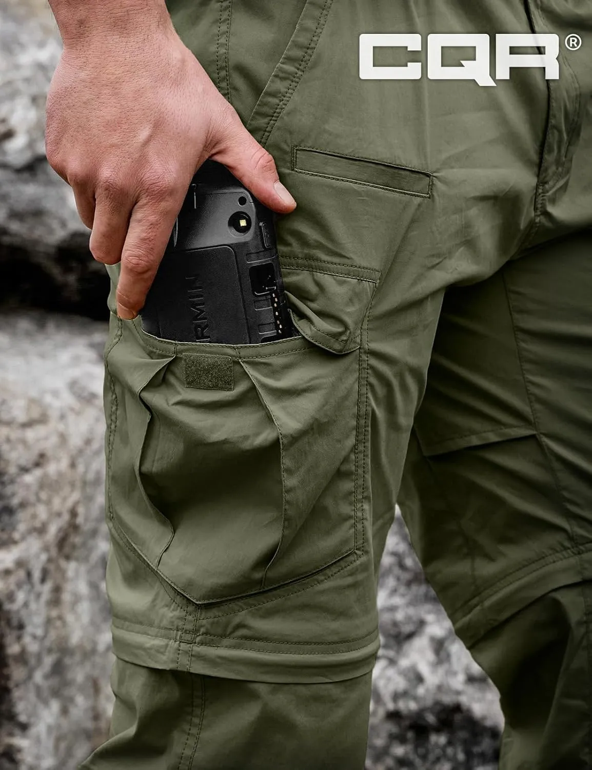 CQR Men's Convertible Cargo Tactical Pants, Water Resistant Outdoor Hiking Pants, Zip Off Lightweight Stretch Work Pants