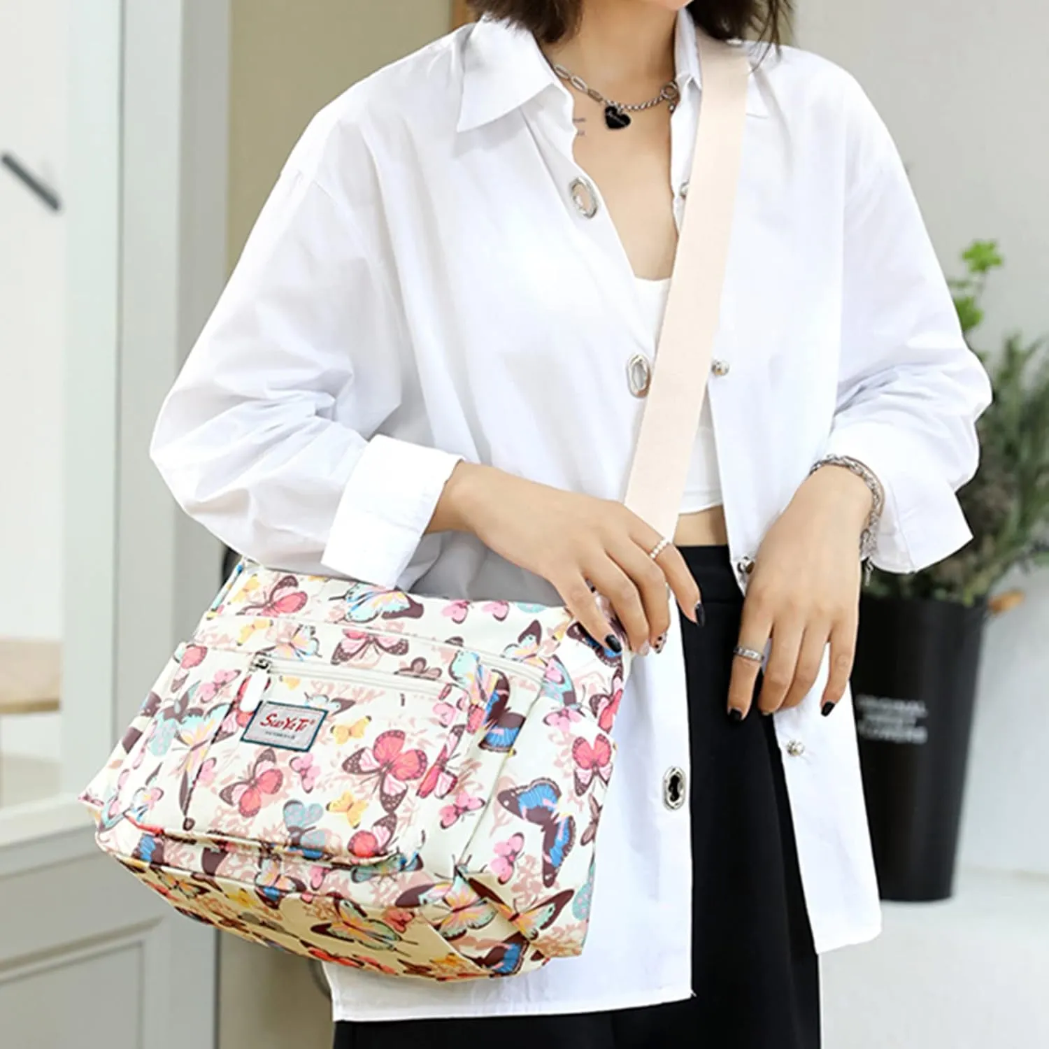 Cross-body Bag Women's Multi Pocket Nylon Messenger Bag Shoulder Bag Lightweight Travel Handbag