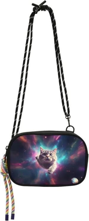 Crossbody Bag Cat Flying in The Universe Phone Purse Small Handbag