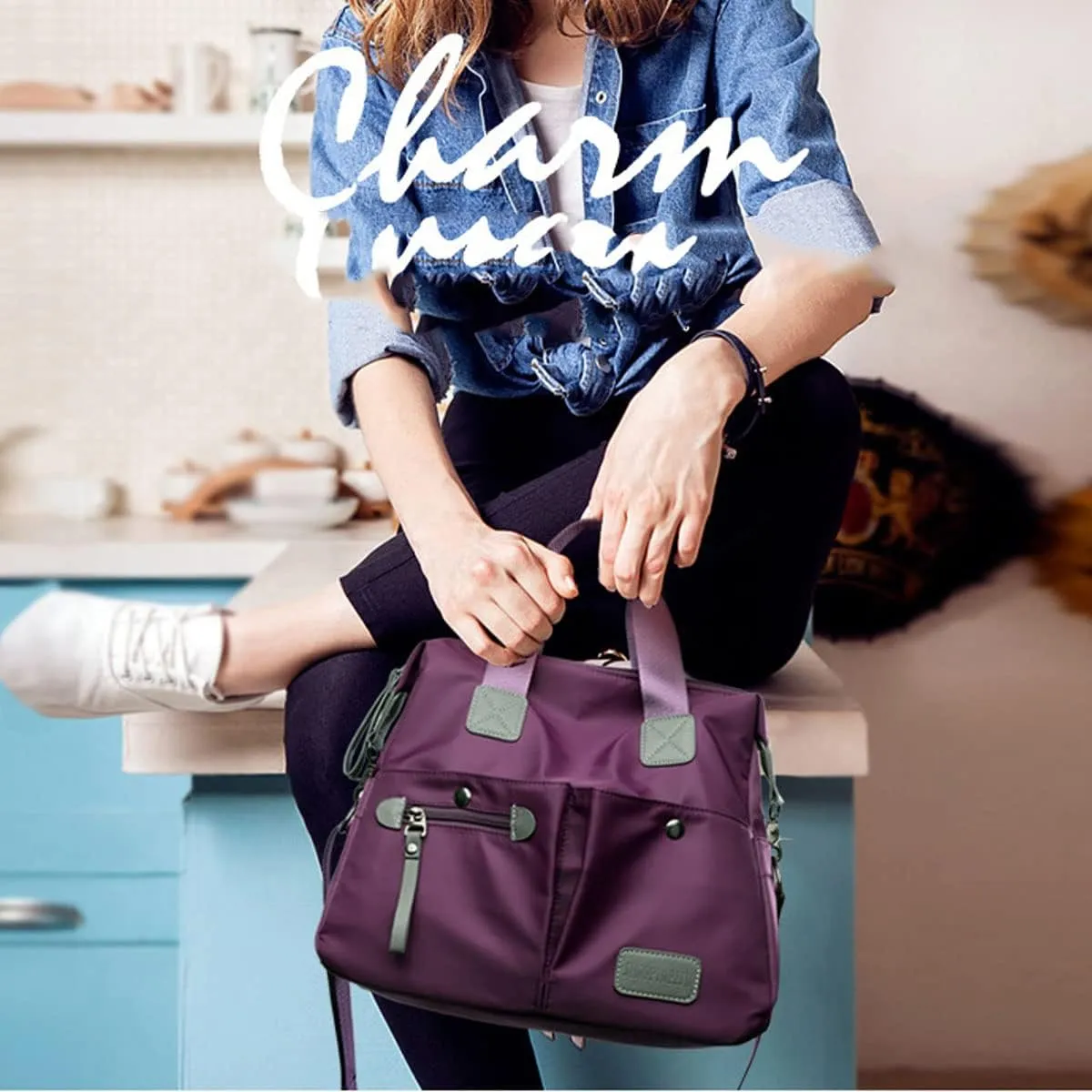 Crossbody Bag for Women Waterproof Handbag Multi-Pocket Nylon Travel Shoulder Purse
