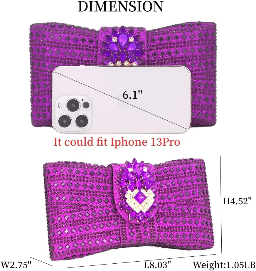 Crystal Clutch Bling Purses For Women Novelty Bow Evening Bag Silver Rhinestone Party Handbag