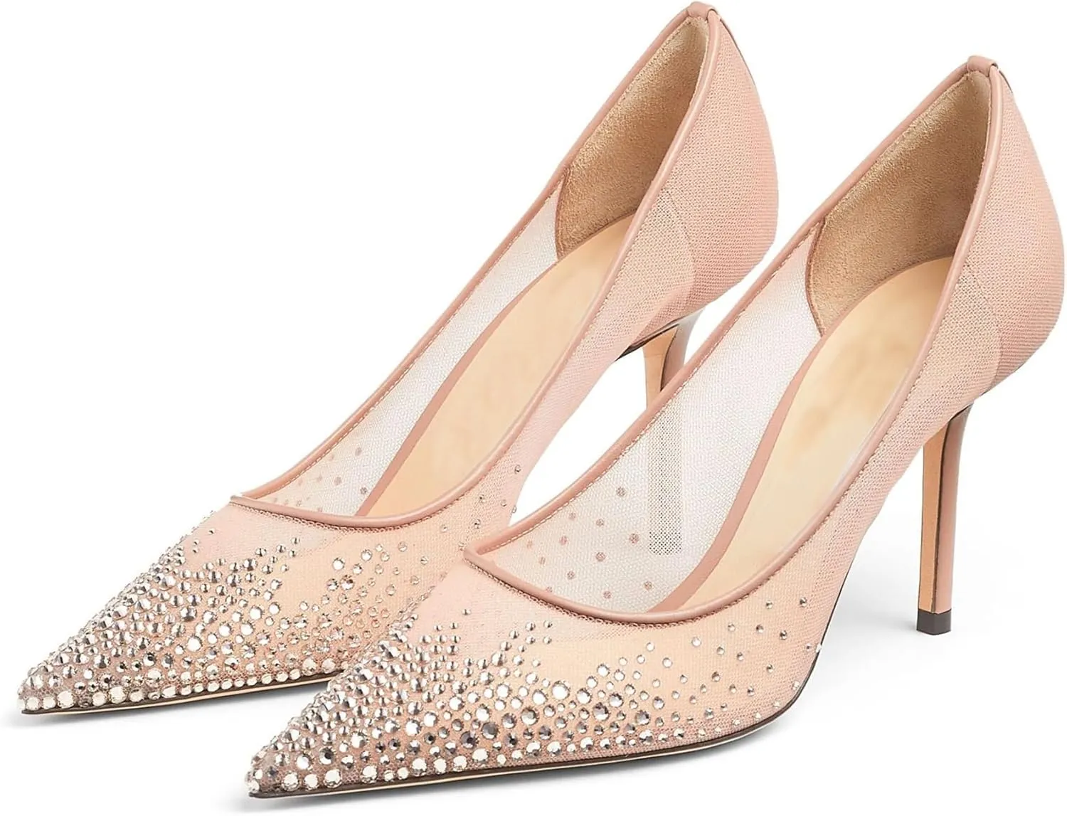 Crystal Embellished Pumps for Women Pointed Toe Mesh High Stiletto Heel