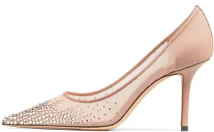 Crystal Embellished Pumps for Women Pointed Toe Mesh High Stiletto Heel