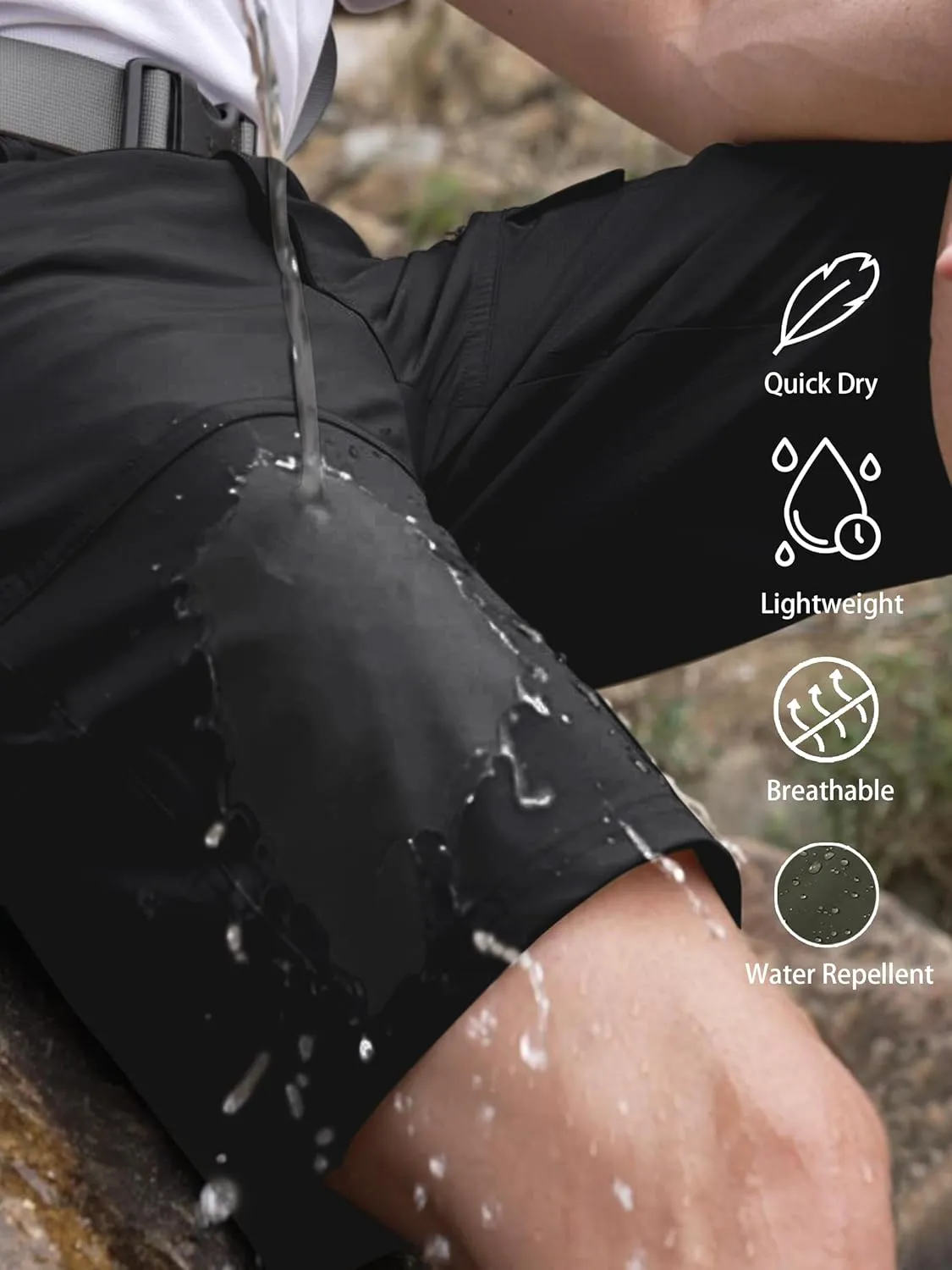 CRYSULLY Men's Hiking Cargo Shorts Outdoor Summer Lightweight Quick Dry Work Casual Shorts with 5 Zipper Pockets