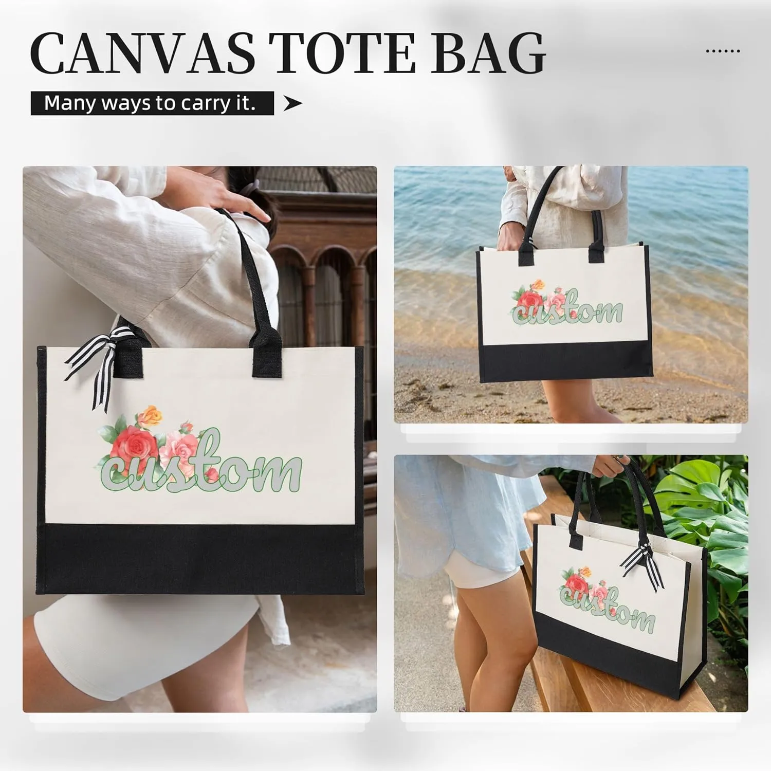 Custom Canvas Tote Bag Personalized Beach Tote Bag Add Your Name Image Logo customized Rainbow Tote Bag Gift for Women