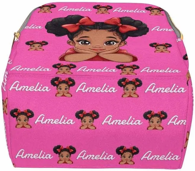 Custom Diaper Bag with Name, Personalized School Bag Africa Girl Pattern, Monogram Nappy Backpack with Thermal Pockets for Adults Kids, Large Capacity Waterproof Diaper Bag, Travel Gifts