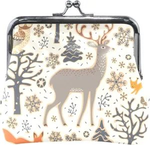 Custom Forest Elk Beige Cute Coin Purse for Women Leather Animal Print Kiss Lock Money Change Pouch Girls