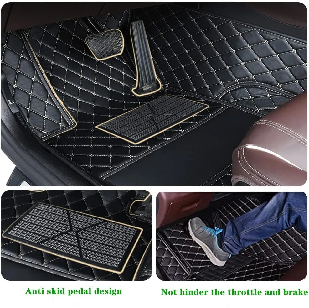 Custom Personalized Floor Mats for Cars - Luxury Full Coverage All Weather Mats, Anti-Slip Leather Mat Set, Fit for 99% of Cars, SUVs & Trucks (Black Red, A-Diamond)