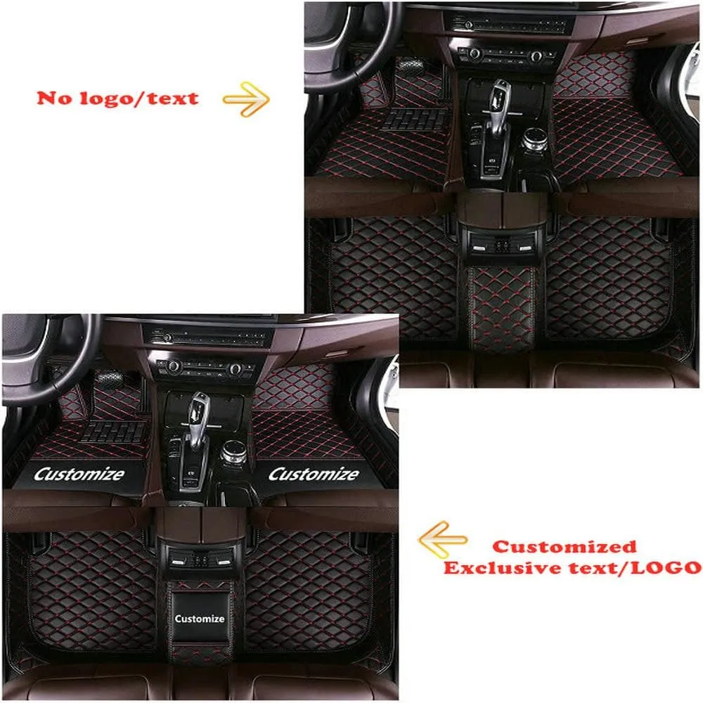 Custom Personalized Floor Mats for Cars - Luxury Full Coverage All Weather Mats, Anti-Slip Leather Mat Set, Fit for 99% of Cars, SUVs & Trucks (Black Red, A-Diamond)