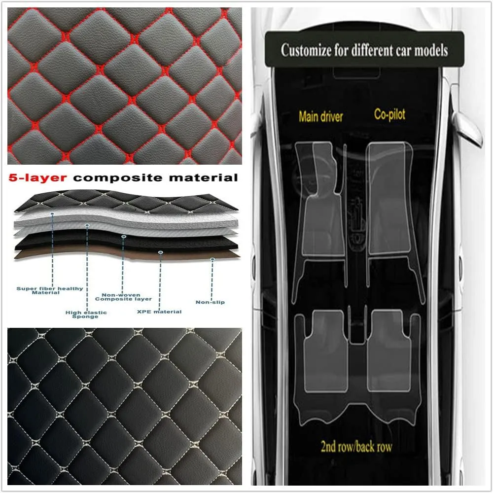 Custom Personalized Floor Mats for Cars - Luxury Full Coverage All Weather Mats, Anti-Slip Leather Mat Set, Fit for 99% of Cars, SUVs & Trucks (Black Red, A-Diamond)