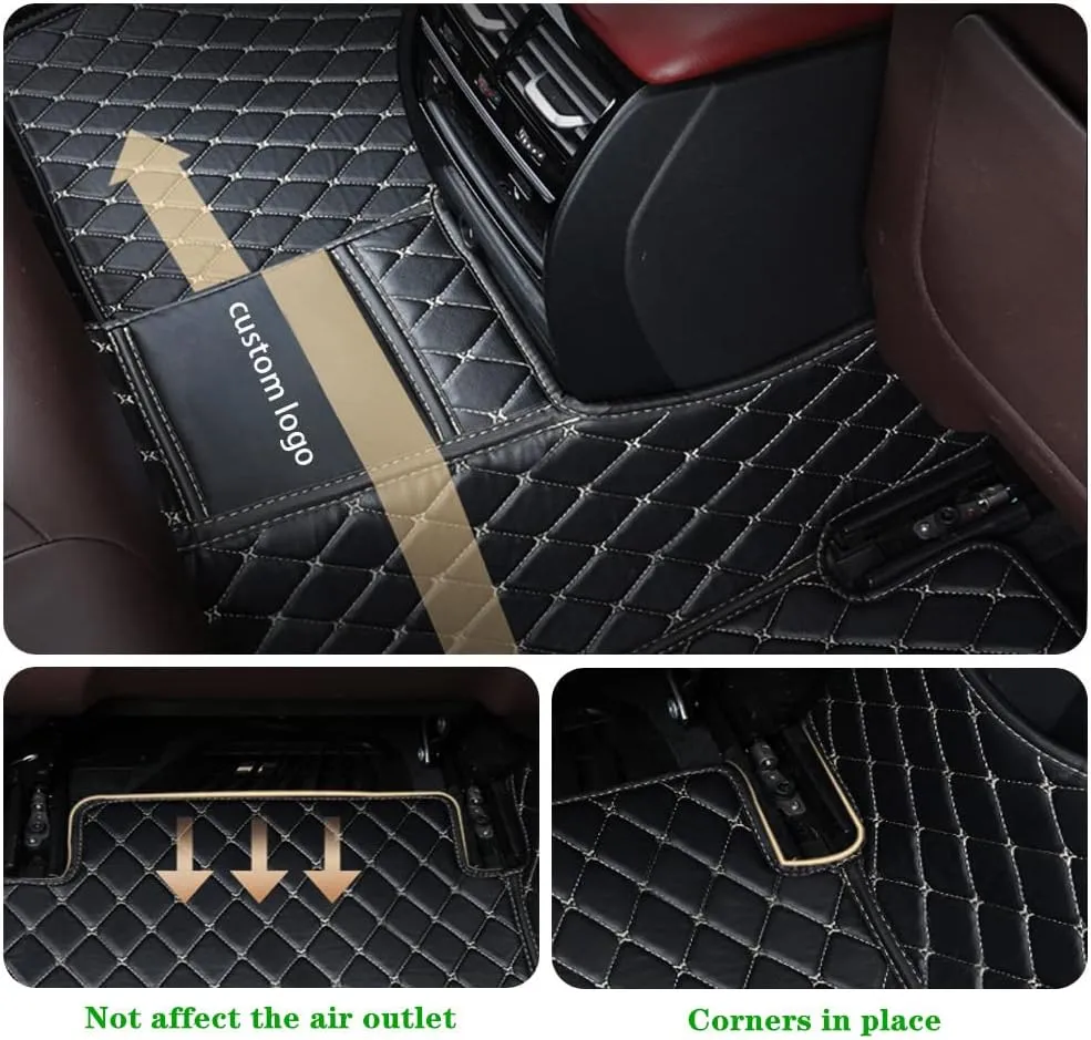 Custom Personalized Floor Mats for Cars - Luxury Full Coverage All Weather Mats, Anti-Slip Leather Mat Set, Fit for 99% of Cars, SUVs & Trucks (Black Red, A-Diamond)