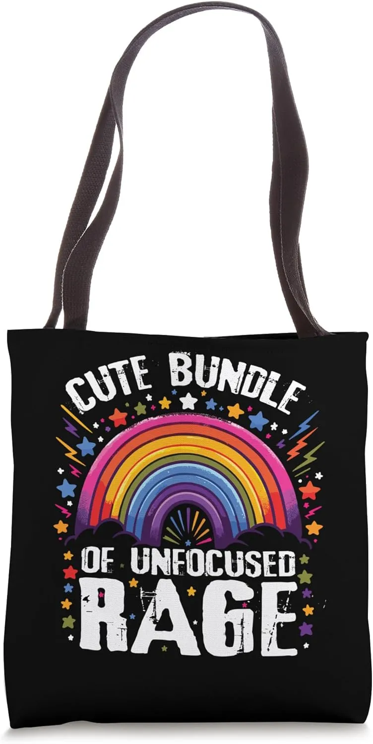 Cute Bundle Of Unfocused Rage Funny Pastel Goth Rainbow Tote Bag