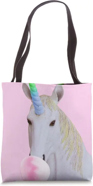 Cute rainbow unicorn that chews pink chewing gum Tote Bag