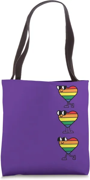 Cute Smiling Walking Rainbow Hearts Retro-Style Cartoon Tote Bag