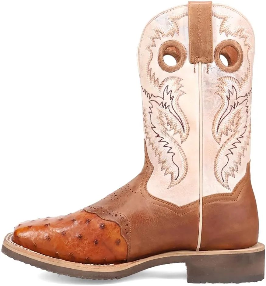 Dan Post Boots Mens Martel Ostrich Embroidered Square Toe Pull On Dress Boots Mid Calf - Brown