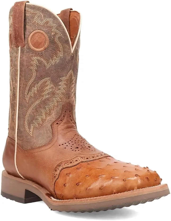 Dan Post Boots Mens Martel Ostrich Embroidered Square Toe Pull On Dress Boots Mid Calf - Brown