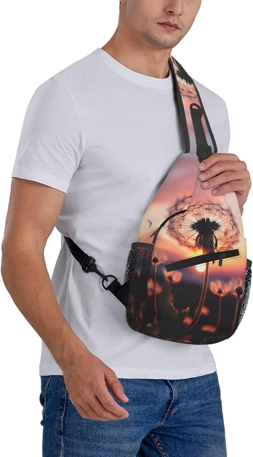 Dandelion In The Sunset Sling Bag Backpack For Men Cross Chest Bag Crossbody Shoulder Bag Travel Hiking Daypack