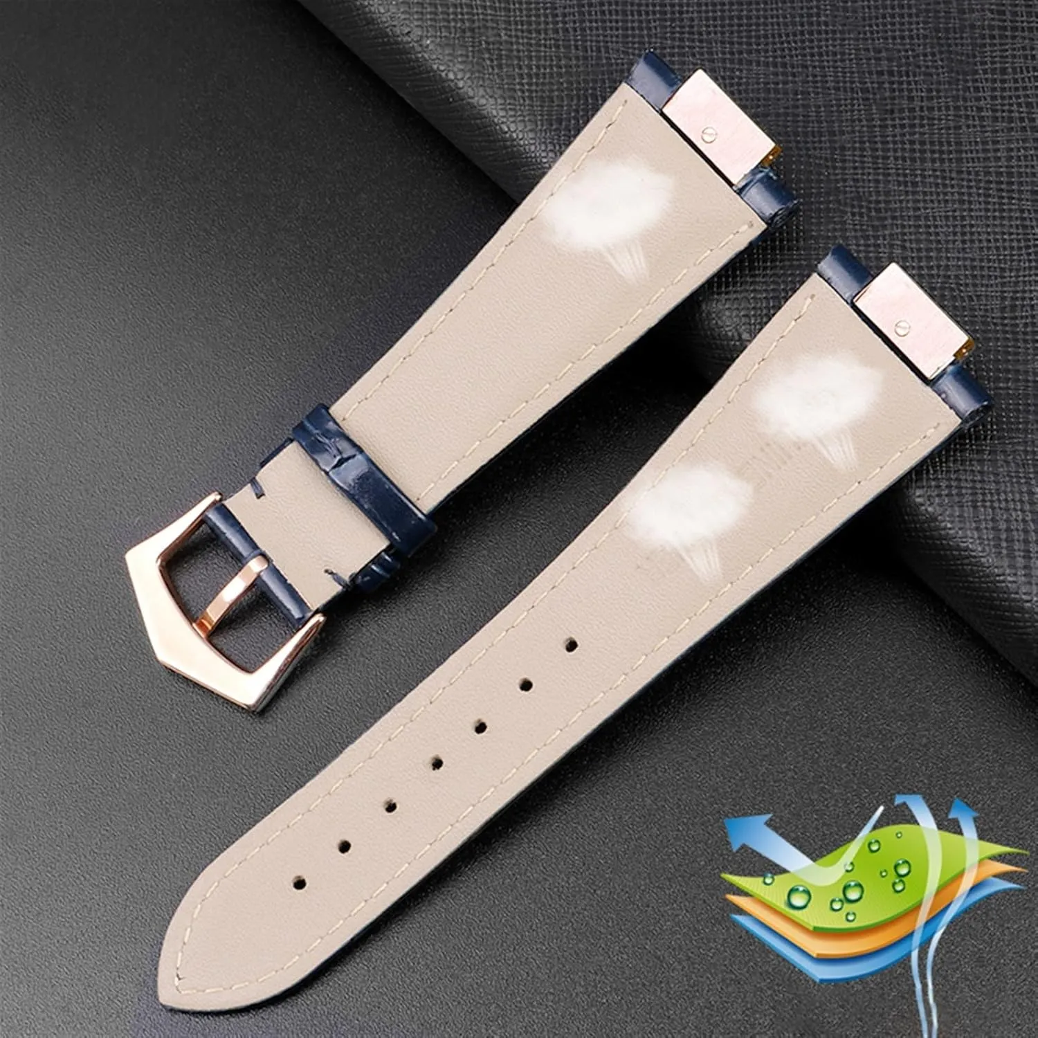 DASEB For Patek Philippe Nautilus 7118 5712 Genuine Leather Steel Connector 5711 5712G Watchband Notch 25x13mm Watch Bracelet Strap