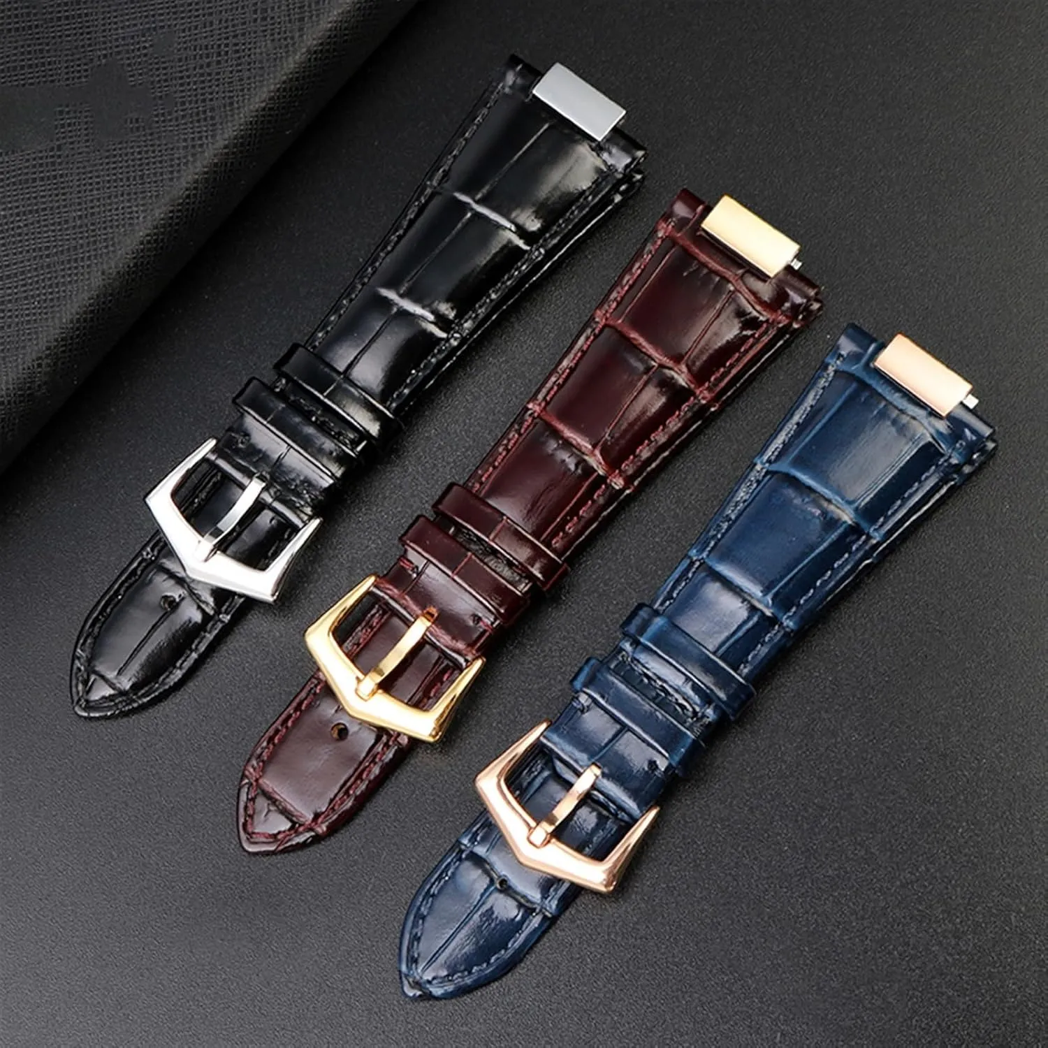 DASEB For Patek Philippe Nautilus 7118 5712 Genuine Leather Steel Connector 5711 5712G Watchband Notch 25x13mm Watch Bracelet Strap