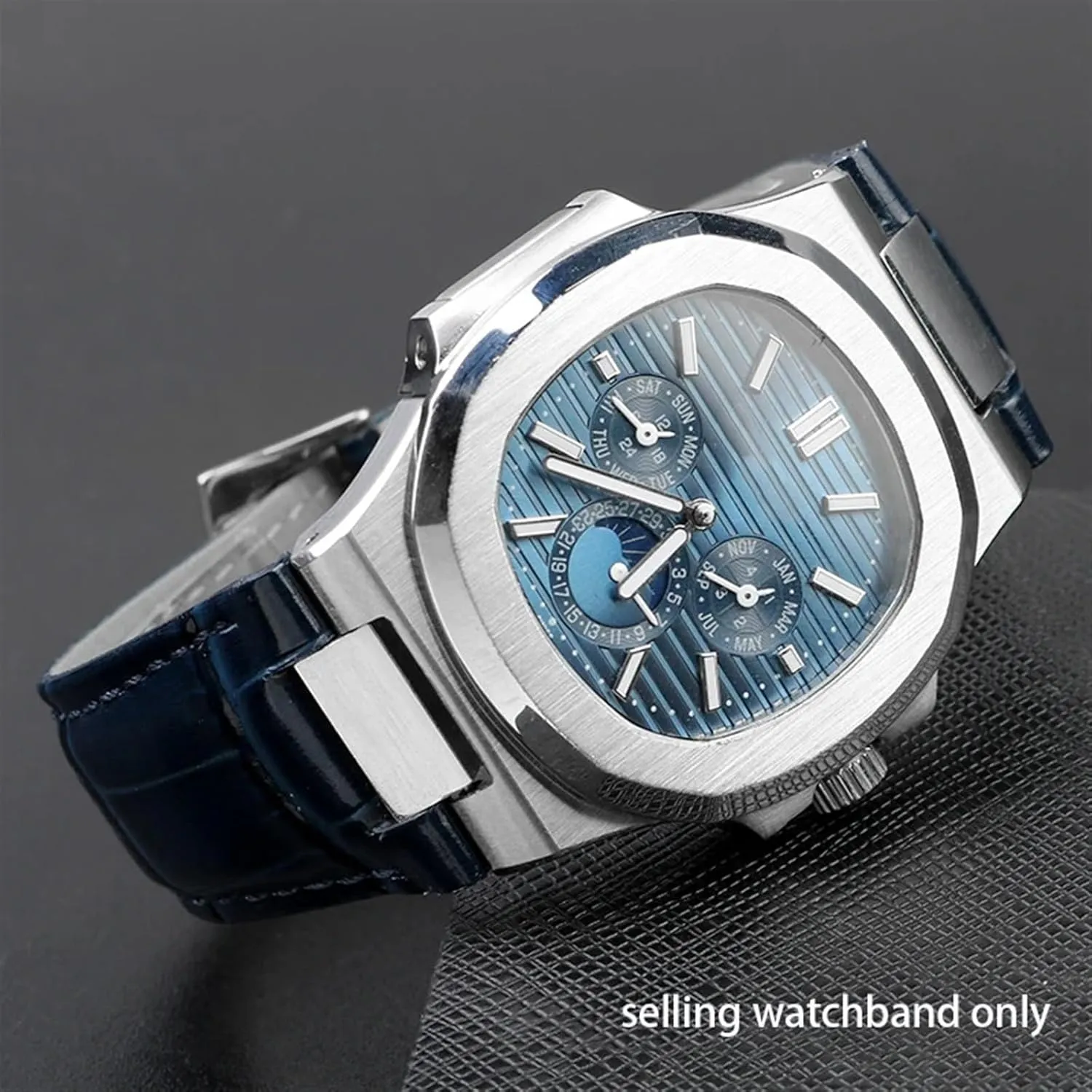 DASEB For Patek Philippe Nautilus 7118 5712 Genuine Leather Steel Connector 5711 5712G Watchband Notch 25x13mm Watch Bracelet Strap