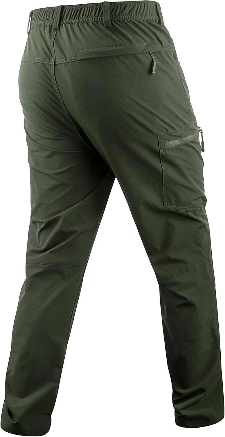 Derminpro Men's Stretch Cargo Hiking Pants Quick Dry Tactial Pants with Elastic Waist & Zipper Pockets