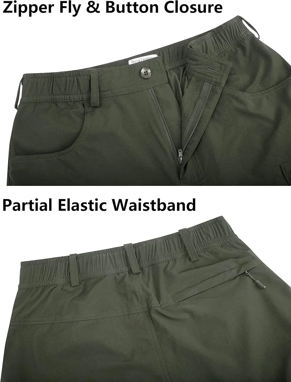 Derminpro Men's Stretch Cargo Hiking Pants Quick Dry Tactial Pants with Elastic Waist & Zipper Pockets