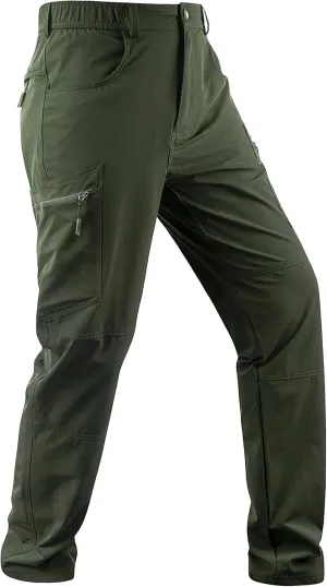Derminpro Men's Stretch Cargo Hiking Pants Quick Dry Tactial Pants with Elastic Waist & Zipper Pockets