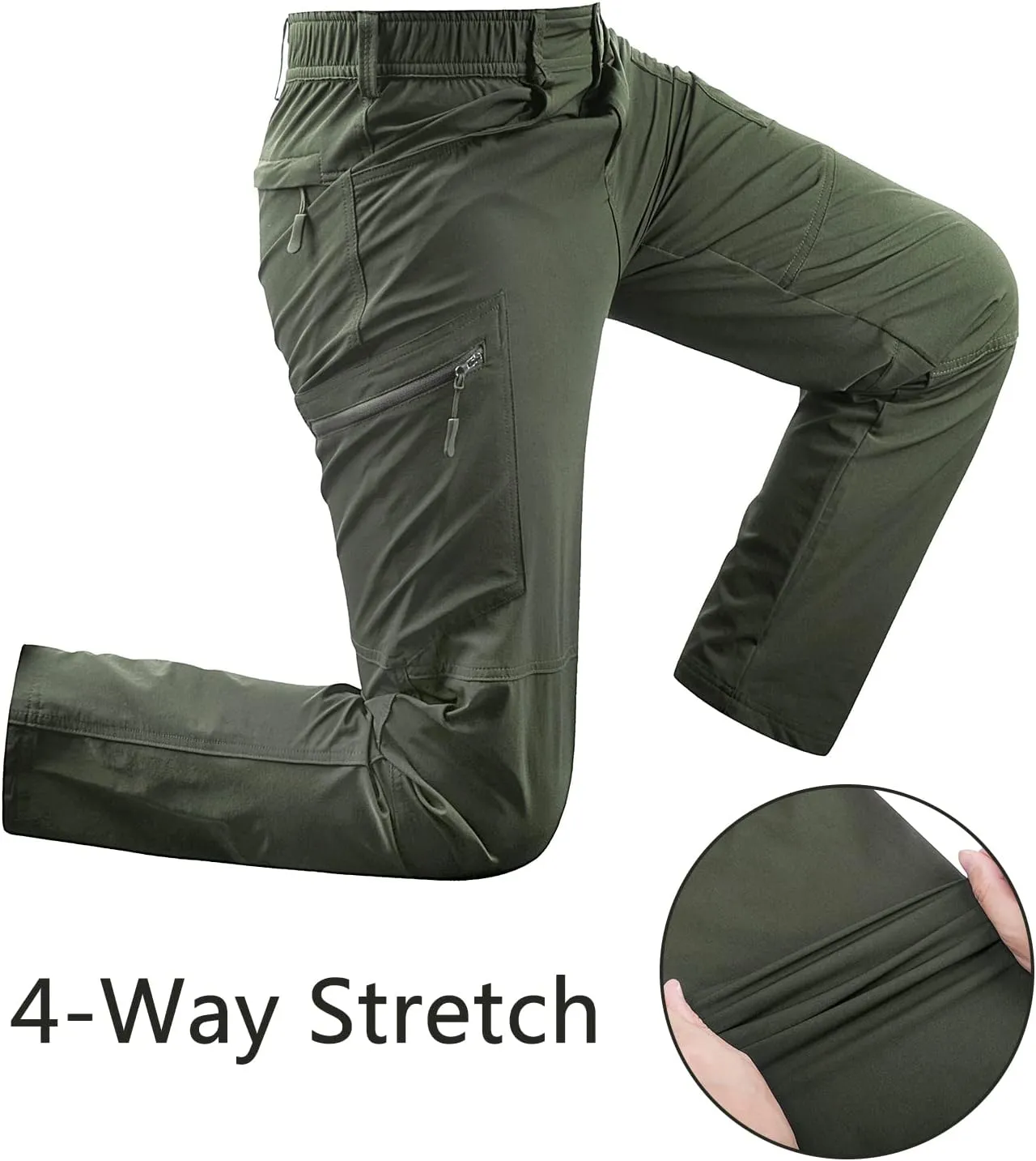 Derminpro Men's Stretch Cargo Hiking Pants Quick Dry Tactial Pants with Elastic Waist & Zipper Pockets
