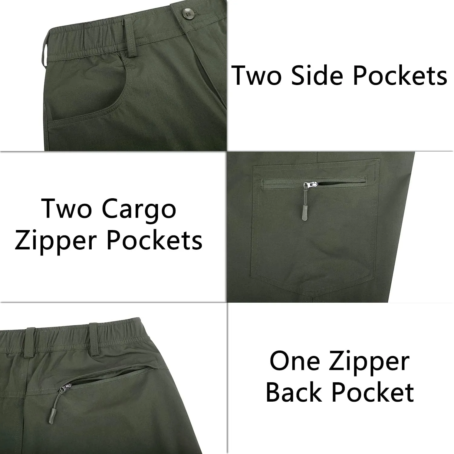 Derminpro Men's Stretch Cargo Hiking Pants Quick Dry Tactial Pants with Elastic Waist & Zipper Pockets