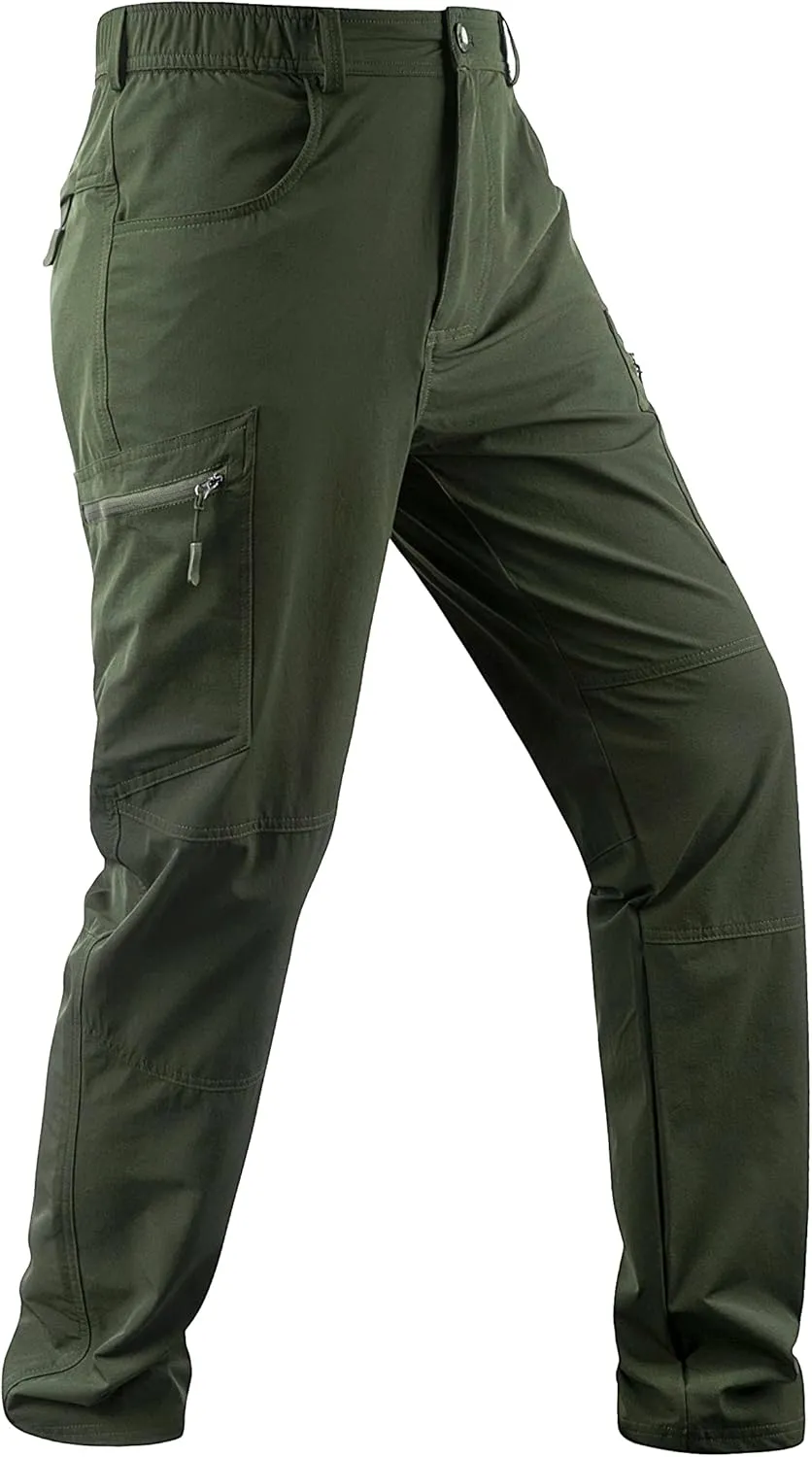 Derminpro Men's Stretch Cargo Hiking Pants Quick Dry Tactial Pants with Elastic Waist & Zipper Pockets