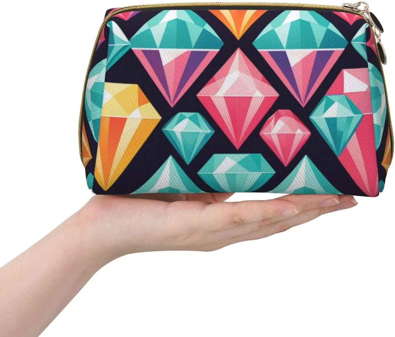 Diamond Pattern Printed Small Makeup Bag,Travel Cosmetic Bag Purse with Zipper,Water-resistant Makeup Organizer Bag for Women