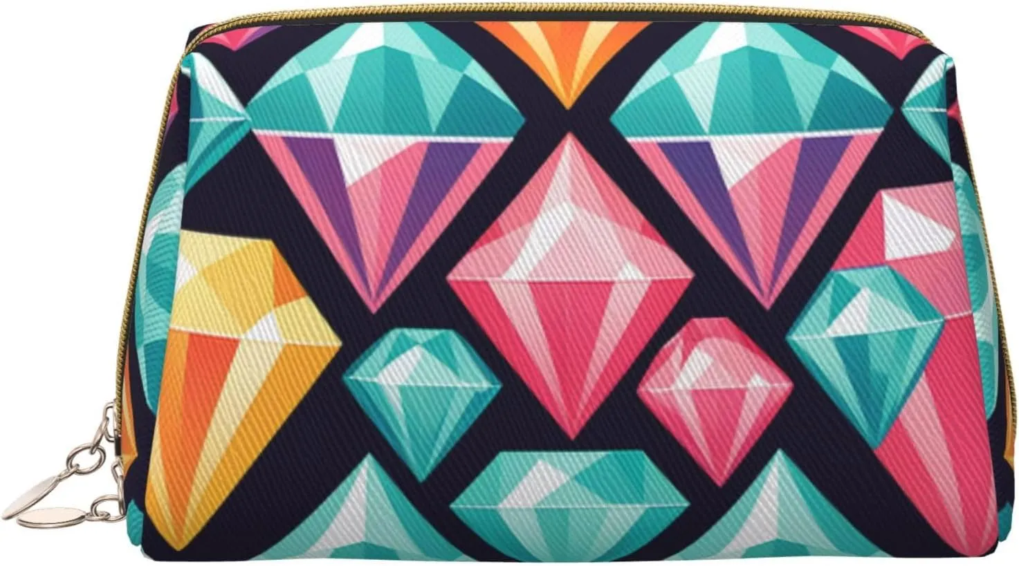 Diamond Pattern Printed Small Makeup Bag,Travel Cosmetic Bag Purse with Zipper,Water-resistant Makeup Organizer Bag for Women