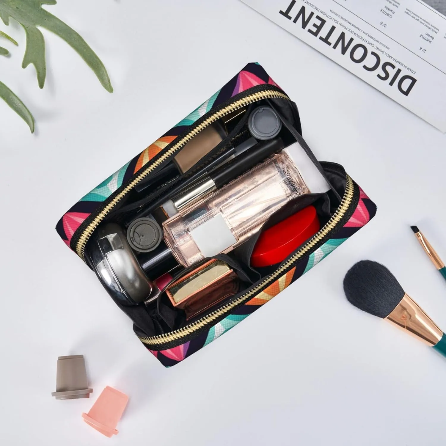 Diamond Pattern Printed Small Makeup Bag,Travel Cosmetic Bag Purse with Zipper,Water-resistant Makeup Organizer Bag for Women