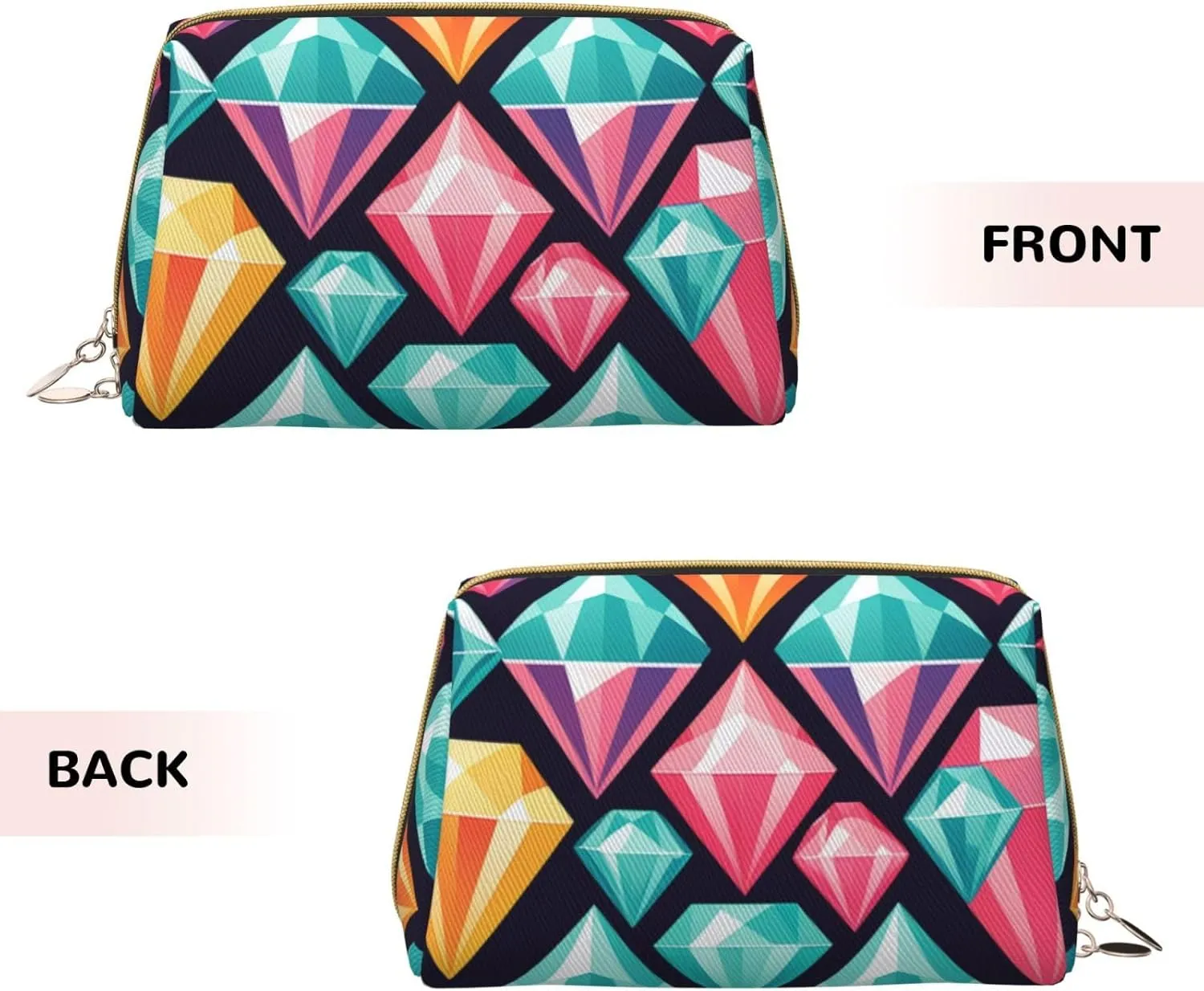 Diamond Pattern Printed Small Makeup Bag,Travel Cosmetic Bag Purse with Zipper,Water-resistant Makeup Organizer Bag for Women