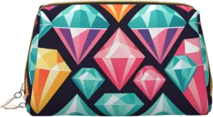 Diamond Pattern Printed Small Makeup Bag,Travel Cosmetic Bag Purse with Zipper,Water-resistant Makeup Organizer Bag for Women