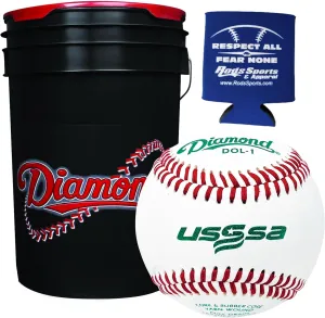 Diamond Sports DOL-1 USSSA - 30 Leather Baseballs with 6-Gallon Ball Bucket and Rods Insolated Can Sleeve