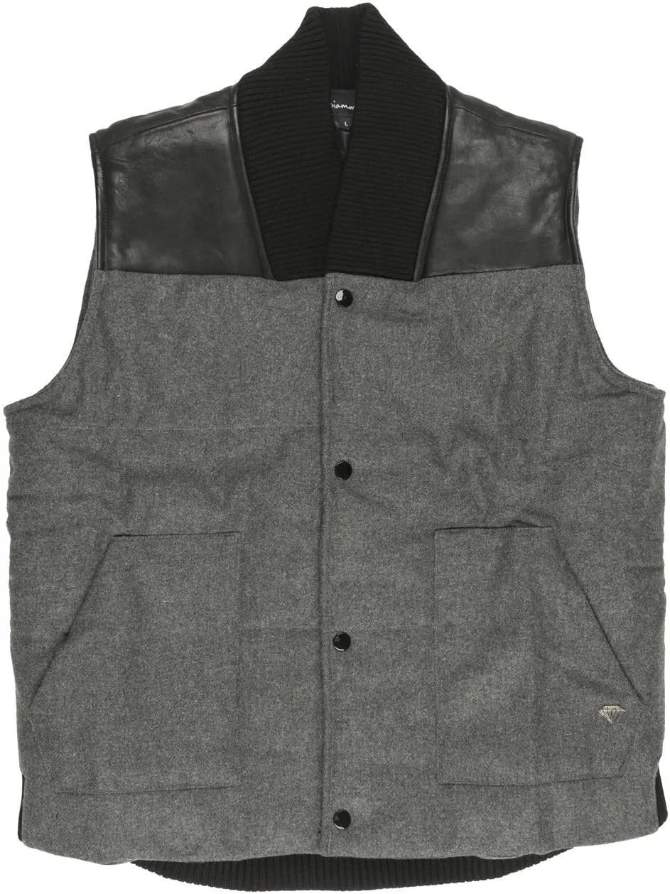 Diamond Supply Co Mens Mined Woolen Puffer Vest (Large, Charcoal/Black)