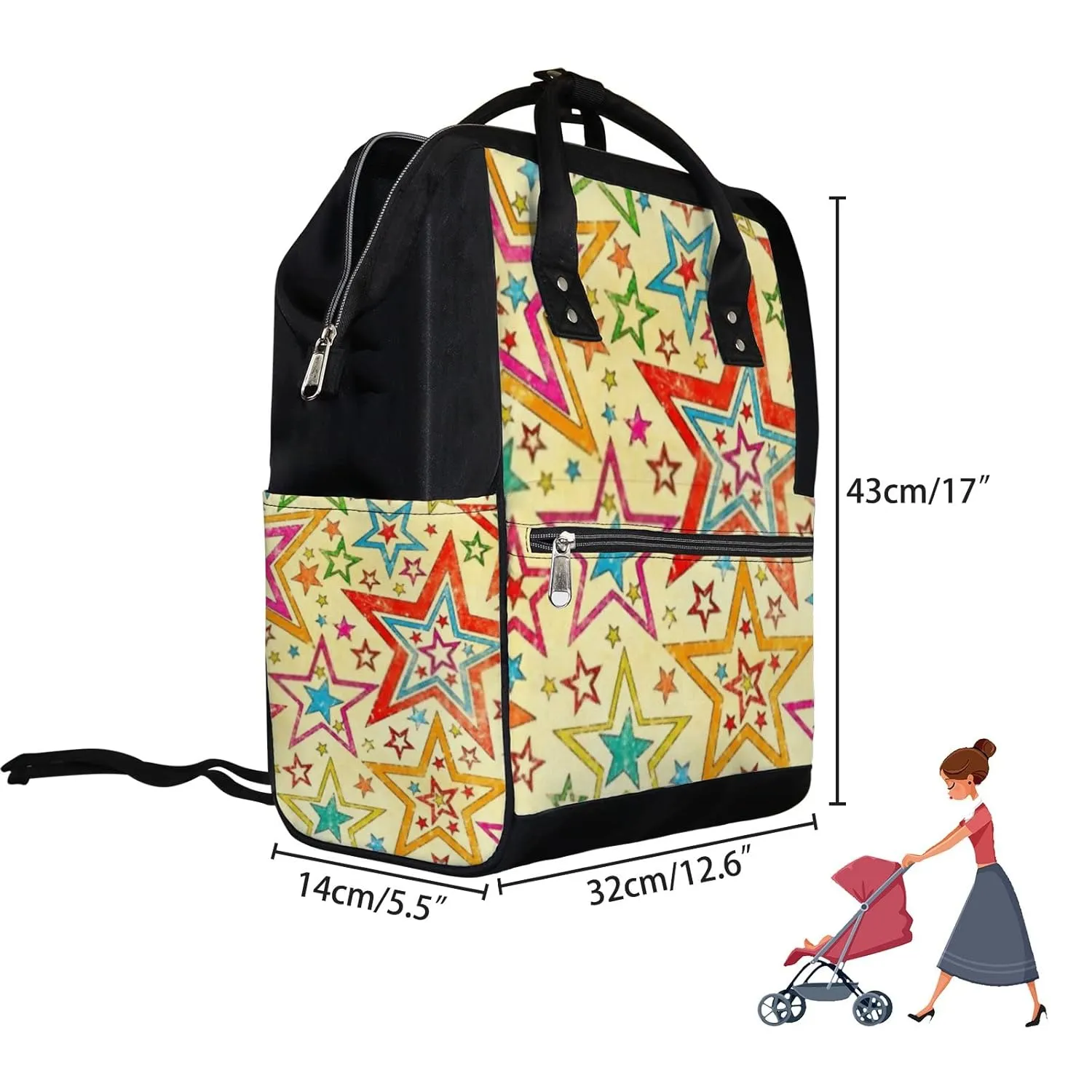 Diaper Bag Mummy Backpack Naive Art Abstract Stars Multifunction Baby Nappy Bag Large Capacity Nursing Bags Waterproof Travel Backpack