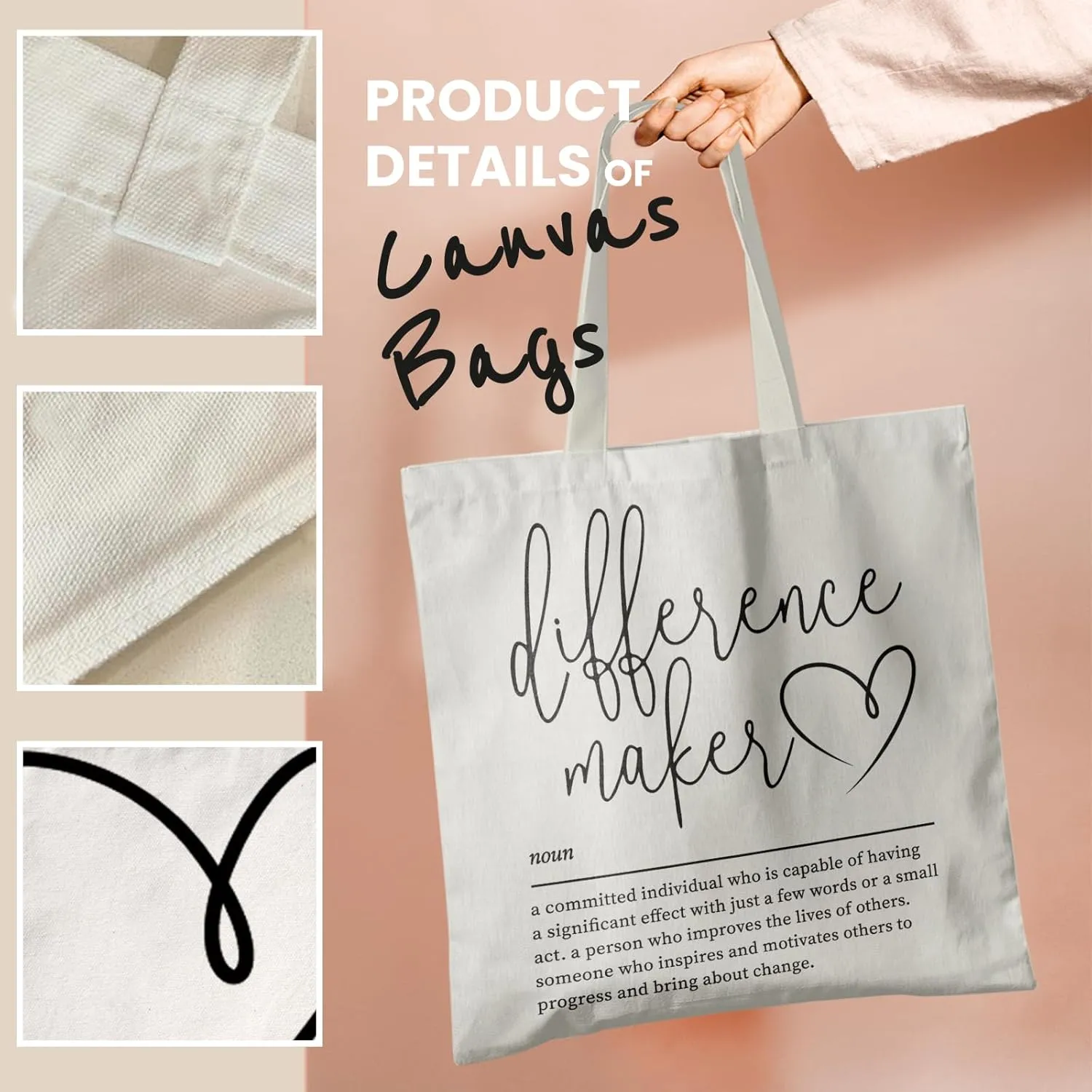 Difference Maker Sign Canvas Tote Bag -ToteBag, Thank You Gift for Women, Assistant Principal Appreciation Gifts