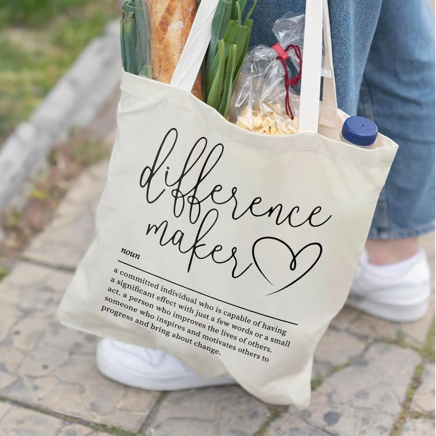 Difference Maker Sign Canvas Tote Bag -ToteBag, Thank You Gift for Women, Assistant Principal Appreciation Gifts