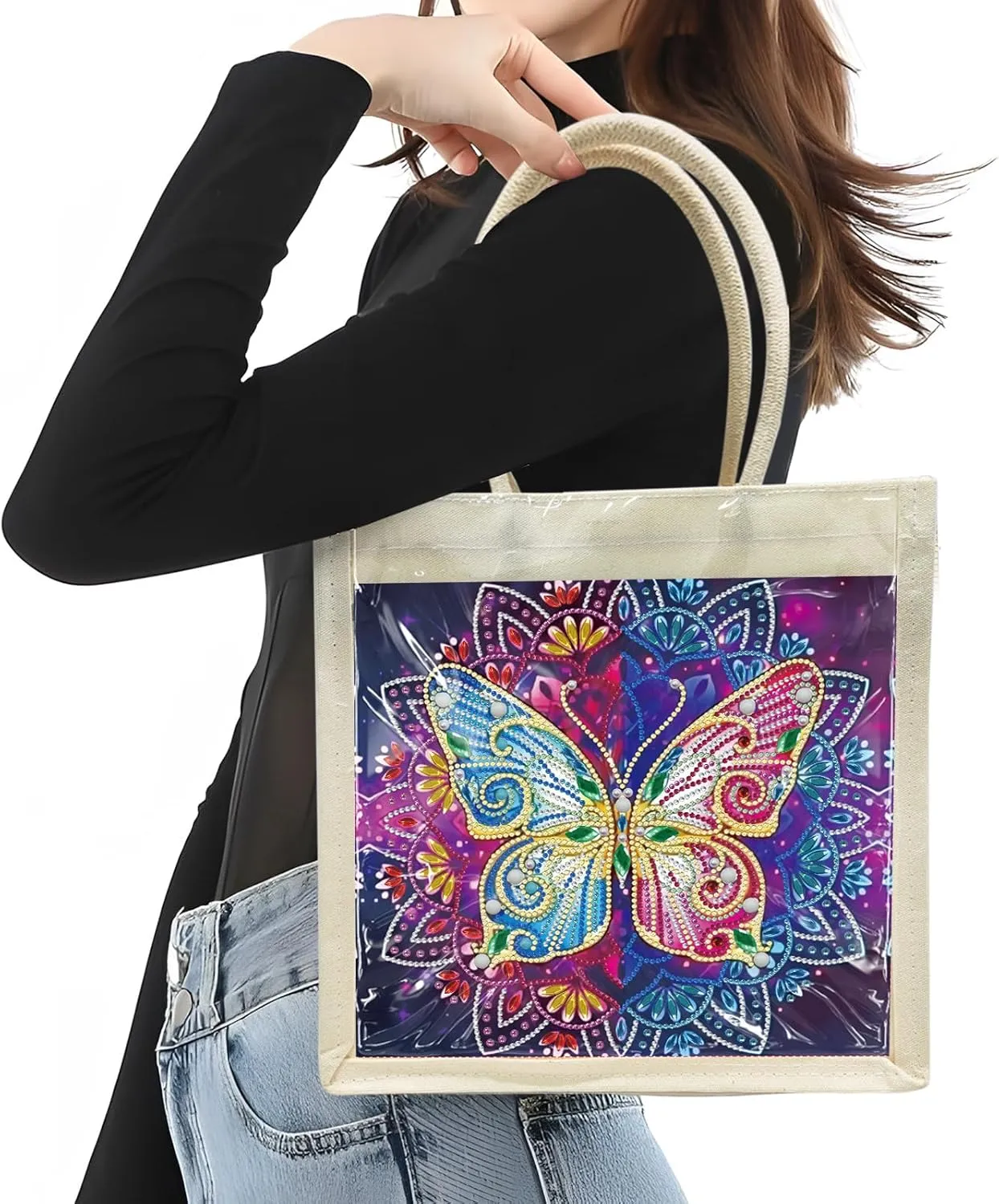 DIY Diamond Art Painting Handbag Handmade Non-Woven Shopping Tote Bags with Replace Pattern Reusable Grocery Bag