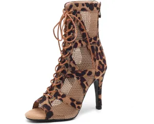 DKZSYIM Open Toe Dance Boots Women Latin Salsa Ballroom Lace-up Dance Shoes,Model K99