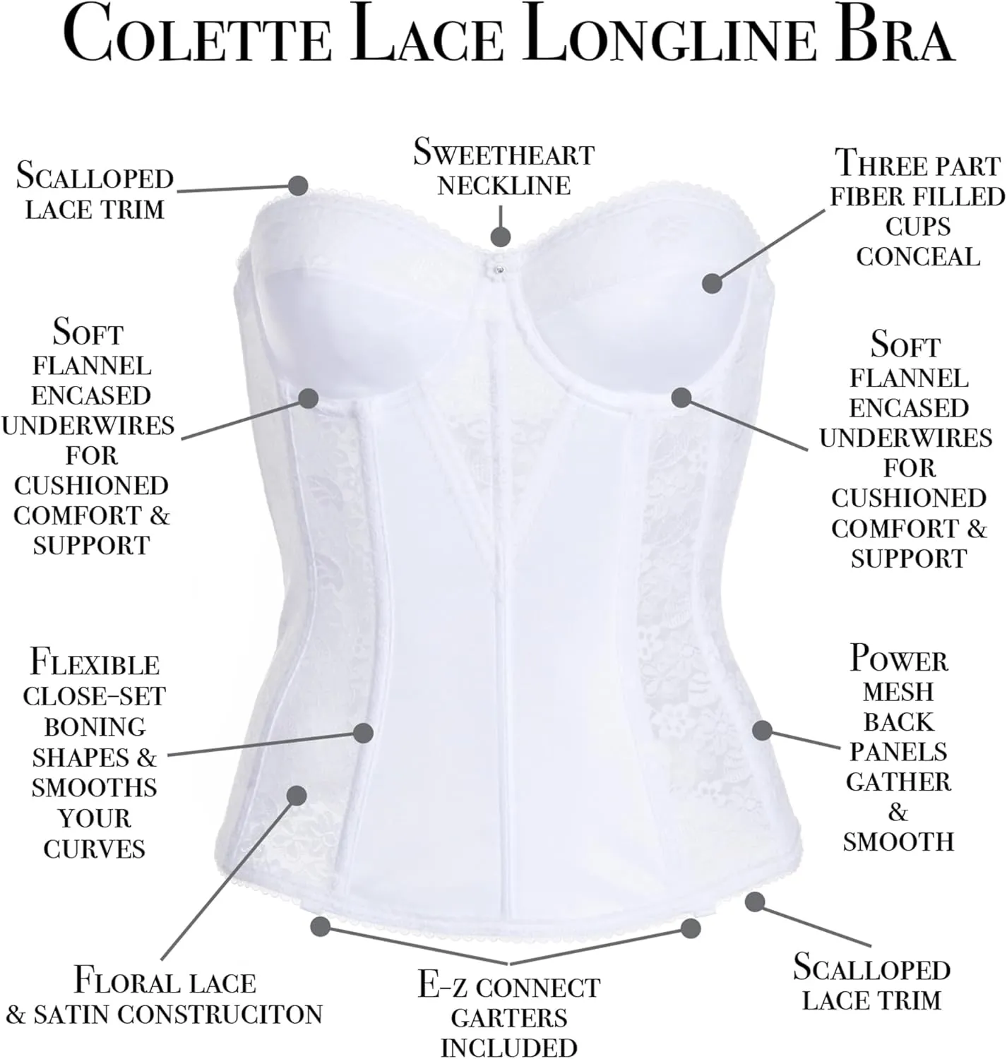 Dominique Women's Lace Longline Corset Full Figure Bustier Bra #8949 (32A-48G)