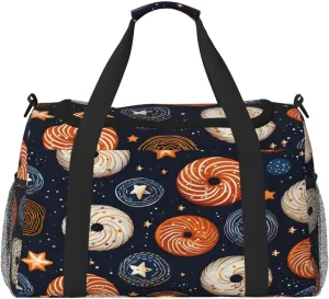 Donut Pattern Travel Duffel Bag with Strap Multi Pockets Sports Bag Handbag Large Shoulder Bag for Gym Weekend Fitness Camping