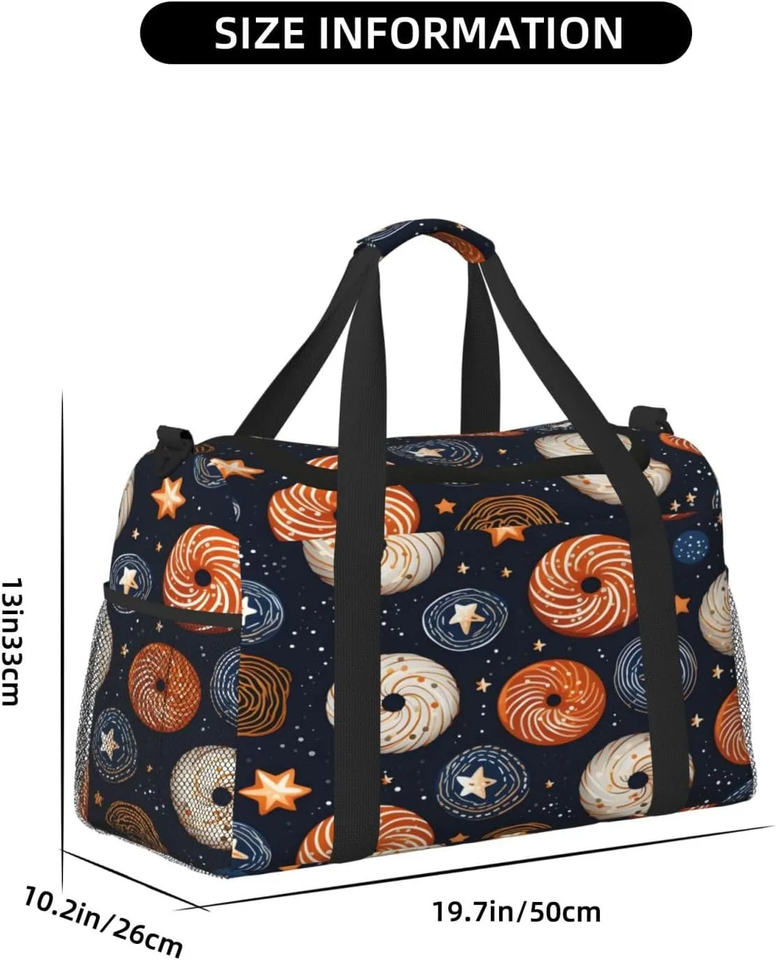 Donut Pattern Travel Duffel Bag with Strap Multi Pockets Sports Bag Handbag Large Shoulder Bag for Gym Weekend Fitness Camping