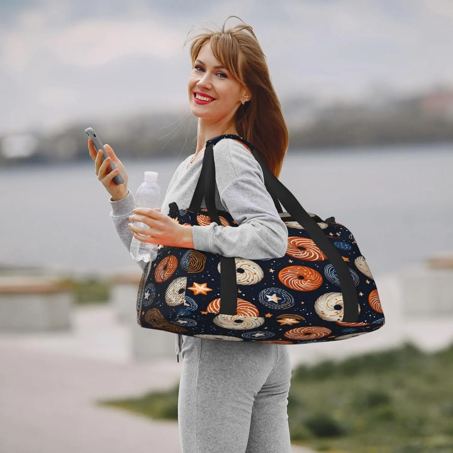 Donut Pattern Travel Duffel Bag with Strap Multi Pockets Sports Bag Handbag Large Shoulder Bag for Gym Weekend Fitness Camping