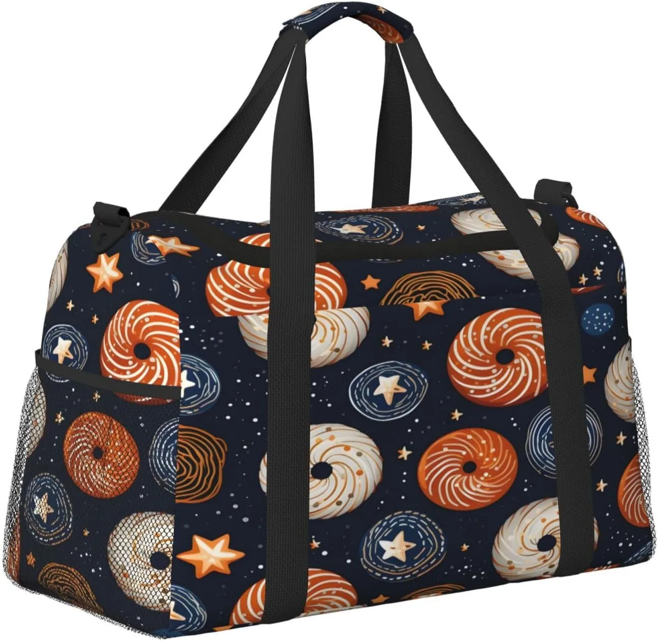 Donut Pattern Travel Duffel Bag with Strap Multi Pockets Sports Bag Handbag Large Shoulder Bag for Gym Weekend Fitness Camping