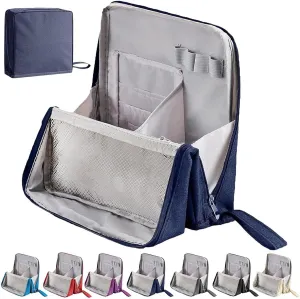Doresty Makeup Bag, Multi-Purpose Large Capacity Standing Makeup Bag, Vertical Large Opening Waterproof Storage Bags with Compartments, Women Men Portable Toiletry Bag for Travel, Work (Navy)