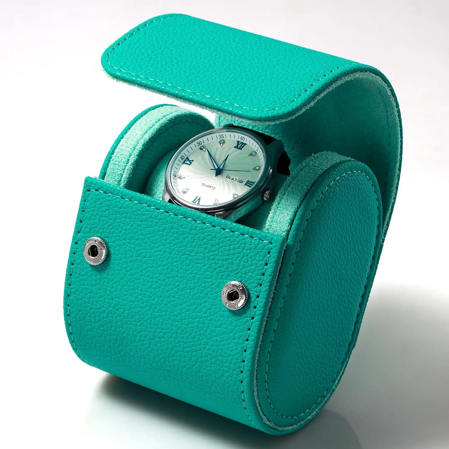 Dorisun Single Watch Travel Case - Watch Roll Travel Case for Men with Removable Pillow Holder, Watch Organiser Box for Christmas Anniversary Birthday (Emerald Green)